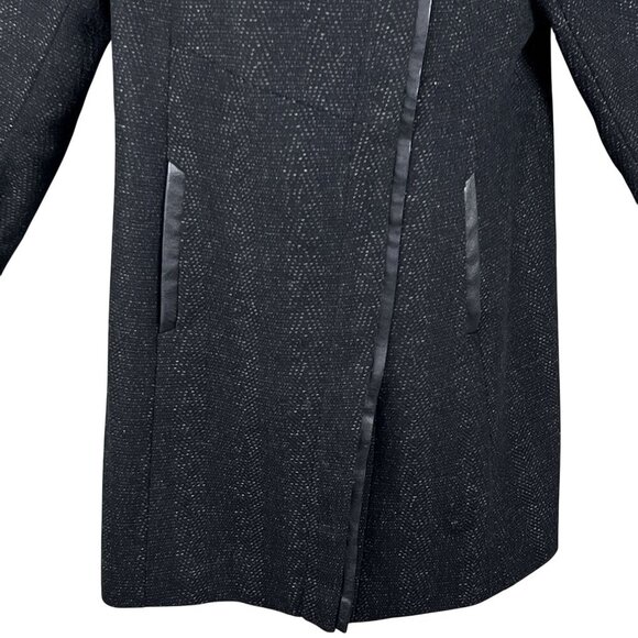 Via Spiga Women 16W Black Wool Blend Faux Fur Collar Asymmetrical Coat Old Money - Picture 7 of 16